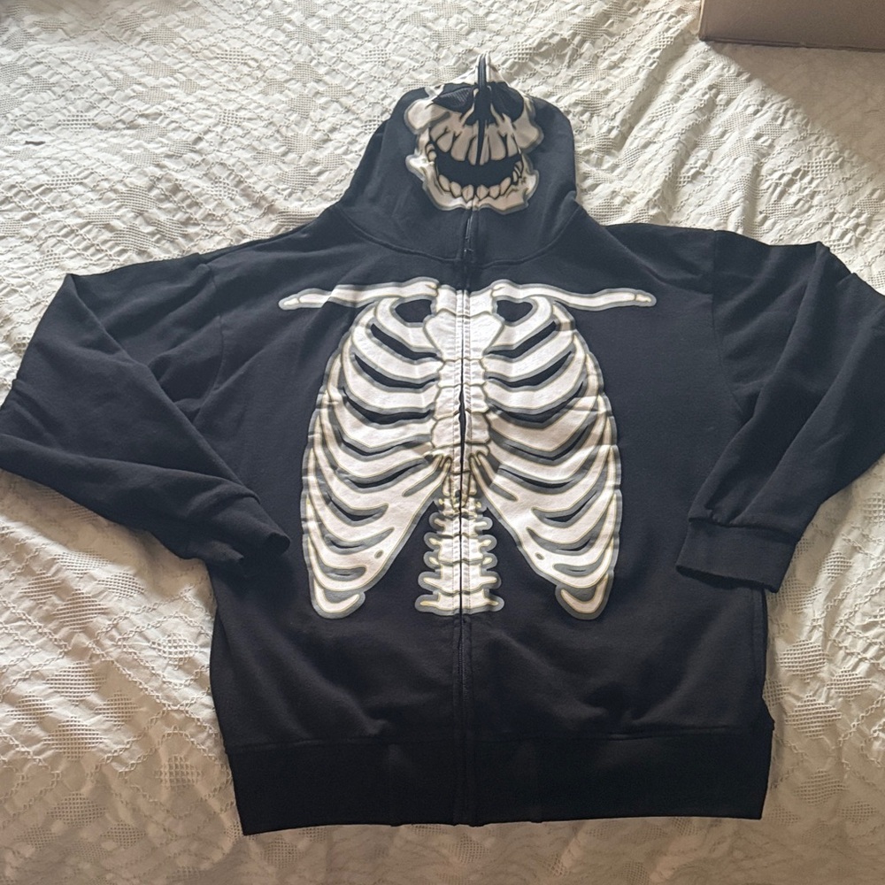 Men's Black Skeleton Zip-Up Hoodie